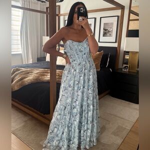 Lulus Special Moment Light Blue Floral Strapless Bustier Maxi Dress small nwt